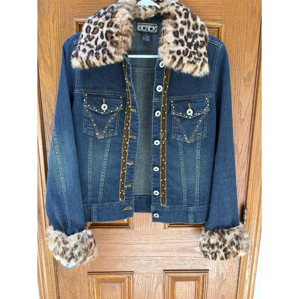Vtg Berek 2 by Takako Sakon Genuine Fur Trim Denim Jacket S Mob Wife Art to Wear